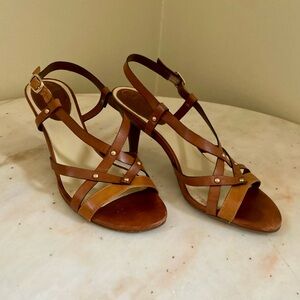 Cole Haan Leather Air Vineyard Strappy Heeled Sandal Woodbury/Birch Size 7.5